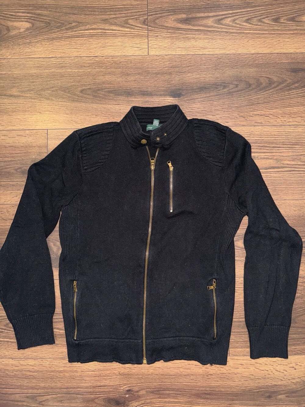Lauren Jeans Co. Ralph Lauren Black Cotton Full-Zip Knit Jacket Size XL